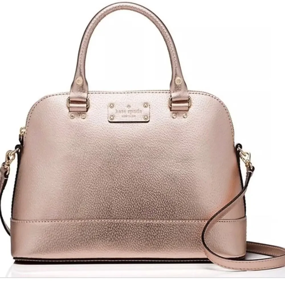 Kate Spade Wellesley Rachelle Metallic Rose Gold Leather Satchel Crossbody Bag